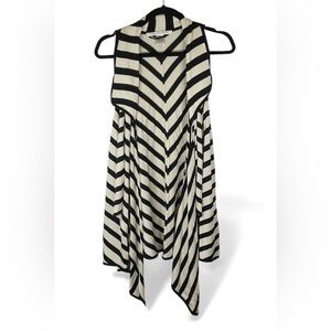 Diane Von Furstenberg DVF Black/Cream Stripe Silk Blend Knit Vest Cardigan. L.